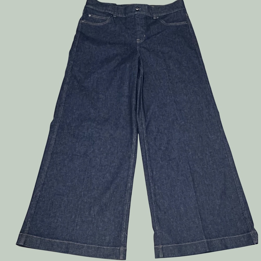Spanx Wide Leg Denim Jeans Raw Indigo Wash Pull On Pants 20547R Blue Womens 1X